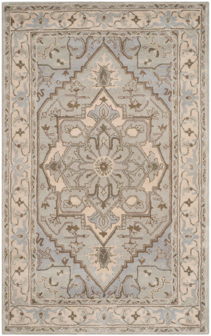 Rosalind Wheeler Oriental Wool Hand Tufted Area Rug Beige / Grey Rectangle 152 x 244 cm