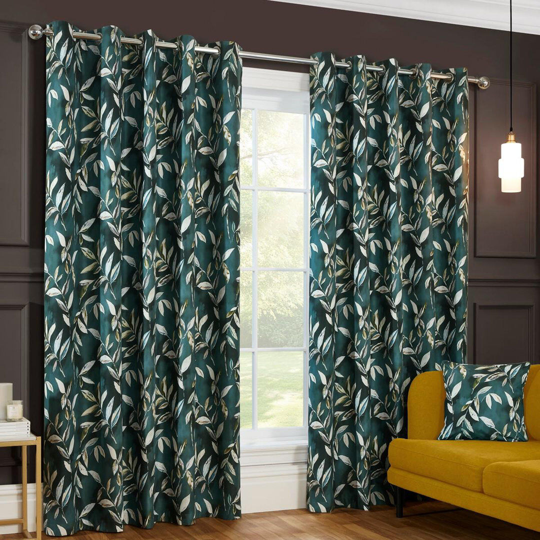 Lark Manor Madrid Blackout Ready Made Leaves Eyelet Curtains Green 229cm Width x 183cm Drop