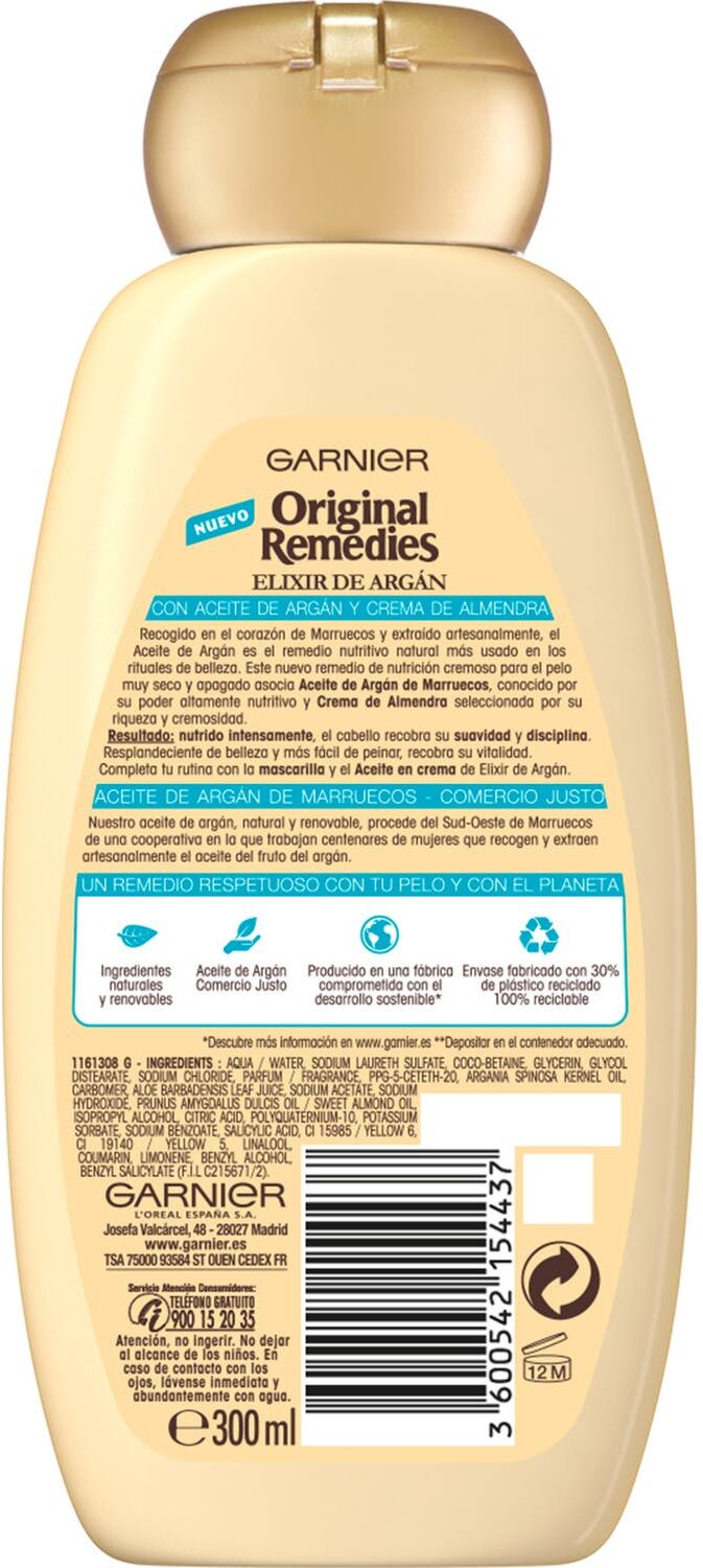 GARNIER Original Remedies Champú Elixir de Argan 300 ml