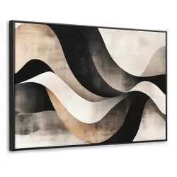 LEINWAND Bilder mit Rahmen - Abstrakt - Wellen - Schwarz - Verwittert - 120x80
