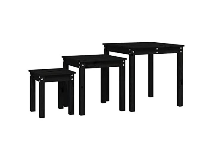 LMTYOENFG Satztische 3er Set Schwarz Massivholz Kiefer Beistelltisch Platzsparende Couchtische aus Kiefernholz fuer Wohnzimmer und Schlafzimmer mit Wandhalterung.