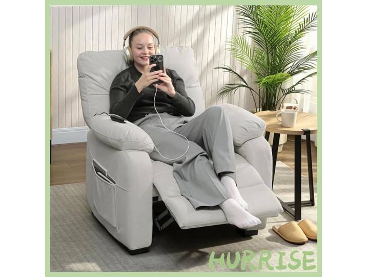 Cocosity Fauteuil Relax Électrique Fauteuil Inclinable Port Usb Repose-Pieds Poches Latérales Télécommande 96X90X103Cm Crème
