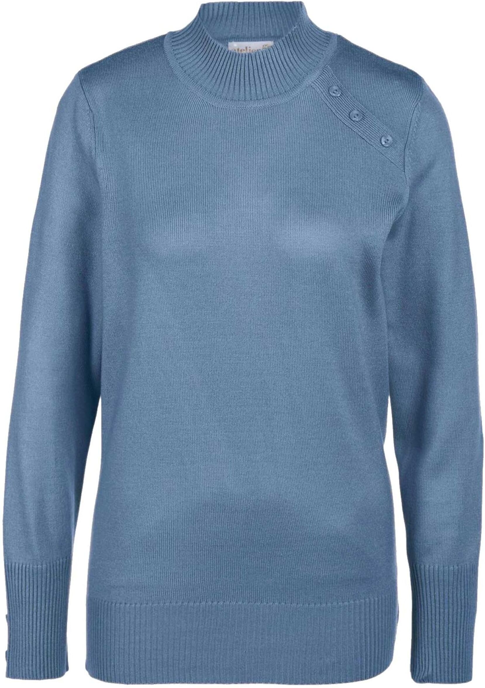 Strickpullover GOLDNER "Kurzgröße Pflegeleichter Pullover mit Stehbundkragen", Damen, Gr. 24, blau, Obermaterial: 100% Polyacryl PAN., Rippe, Pullover Strickpullover, Mit liebevollen Details gearbeitet