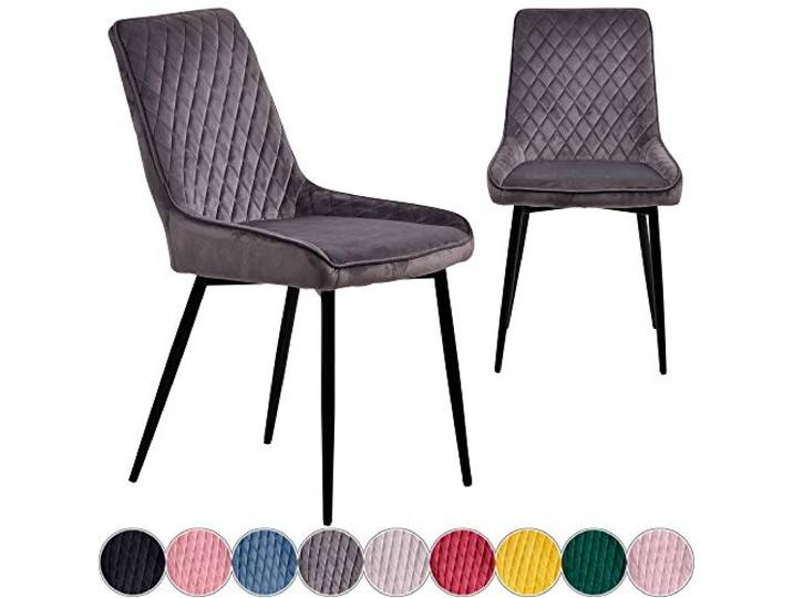 iomangio® 2X Esszimmerstühle 2er Set Dunkel Grau Esszimmerstuhl Küchenstuhl Polsterstuhl Design Stuhl mit Rückenlehne, mit Sitzfläche aus Samt/Stoffbezug Gestell aus Metall Samt Stühle