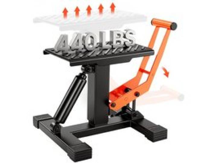 VEVOR Motorradheber Motorradhebebühne 200 kg, Montageständer Montagebock Heber Montagelift 255-460 mm Einstellbare Höhe, 0–120 mm Bühne Stahl Reparatur Wartung für Motorräder Orange + Schwarz