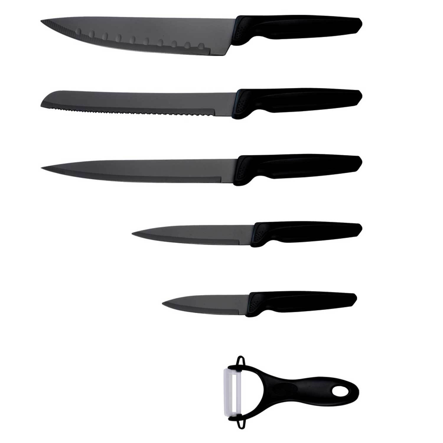 Michelino 6-delige messen set in zwart roestvrij staal voor de keuken