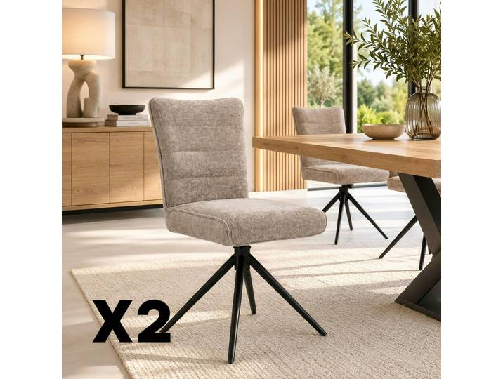Chaise Pivotante Taupe En Tissu Texturé (x2) Rivano