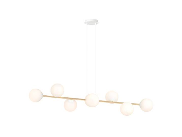 Suspension moderne blanche et dorée avec 8 sphères en verre