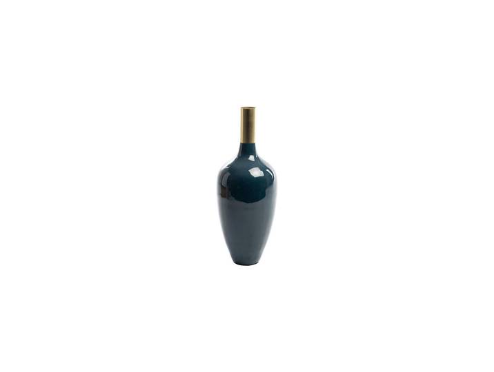 Dekovase, Blau, Goldfarben, Metall, rund, 41 cm, Dekoration, Vasen, Metallvasen