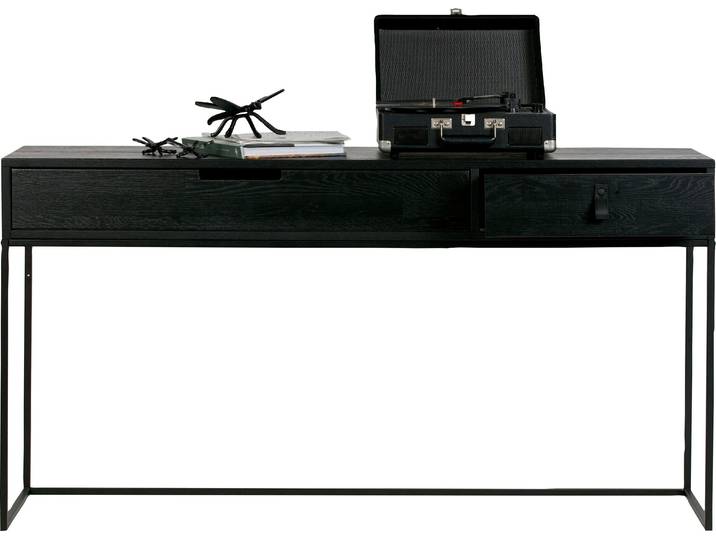 Konsolentisch WOOOD Silas , schwarz, B:140cm H:74cm T:40cm, Tische, Konsolentisch, Mit Griffaussparung und Ledergriff, sichtbare Maserung, pfleigleicht