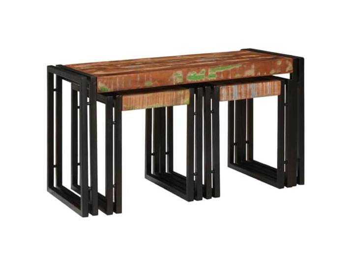 Favemtsl Nestingtisch 2er Set Massivholz Metall Couchtisch Braun Schwarz Platzsparende Beistelltische aus Recyclingholz und Robustmetall für Wohnzimmer und Loft, flexibel ineinander schiebbar.