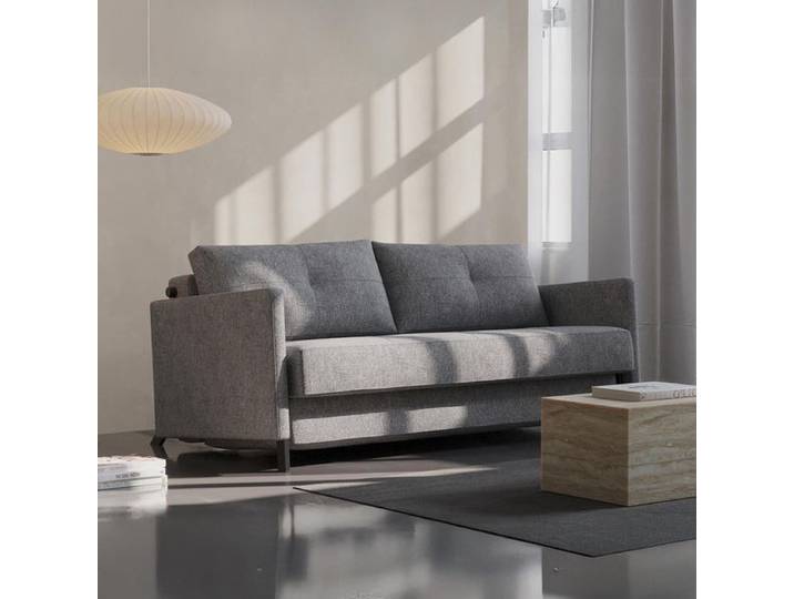 Schlafsofa Kuda Webstoff mit Stauraum Kunstfaser 67x154x103cm Hellgrau klappbar modern