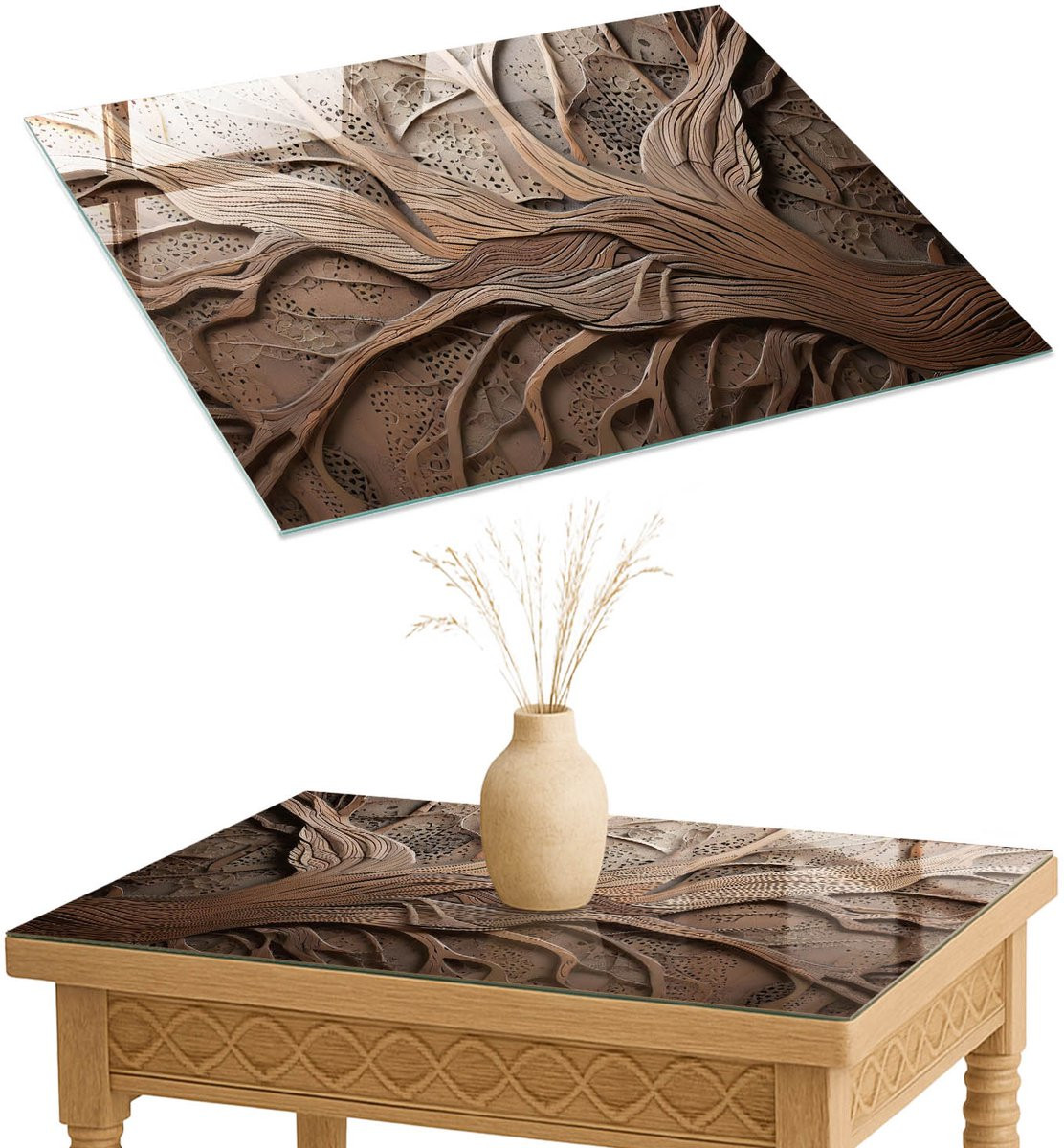 ArtPrintCave Glazen Tafelblad Pittige patronen Bruin - Rechthoekig - B: 80 cm, D: 60 cm