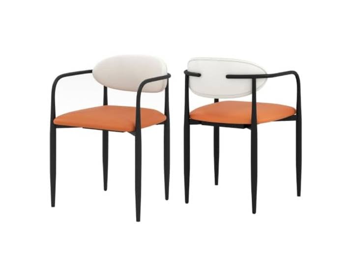 Helloshop26 2 Esszimmerstühle, 54 x 54 x 77 cm, ergonomische Sitzfläche, modernes Design, Kunstleder, Weiß / Orange, 20_0012433