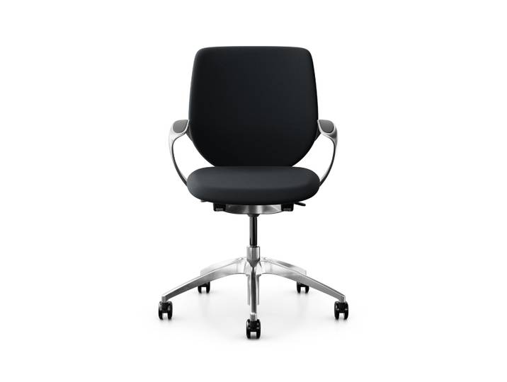 Swivel chair backrest configurable Giroflex 313 with upholstered backrest, with fixed armrests Black/Chrome-plated, New