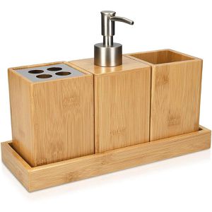 Navaris Badaccessoires-Set 50084.04, 4-teilig, aus Bambus, braun