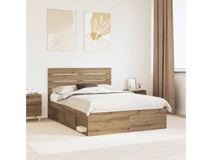 KTHLBRH Bettgestell aus Eichenholz, handgefertigt, 140 x 190 cm Technisches Holz, Kopfteil aus massiver Kiefer, feste Latten, einfache Reinigung