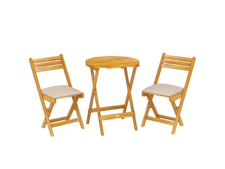 Outsunny Balkonmöbel-Set 3er Set Akazienholz Polyester Naturholz, Naturfarben, Holz, 3-teilig, rund, Gartenmöbel, Gartengarnituren, Gartenmöbel-Sets