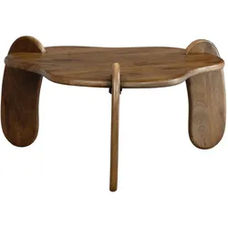 COUCHTISCH in Walnussfarbe aus Mangoholz Massiv, Niedriges Dreibein-Design, Organisch, 78x78x39.5cm