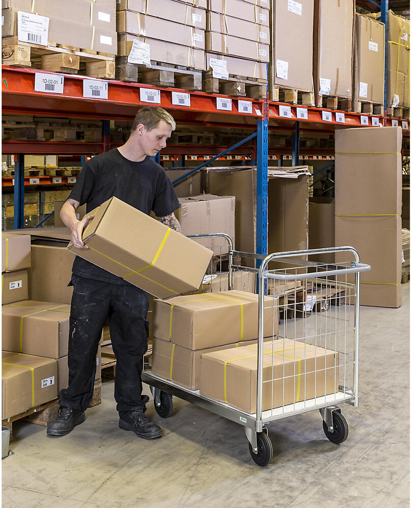 Verzinkter Paketwagen, HxBxT 1025 x 1390 x 650 mm, mit Feststeller Kongamek