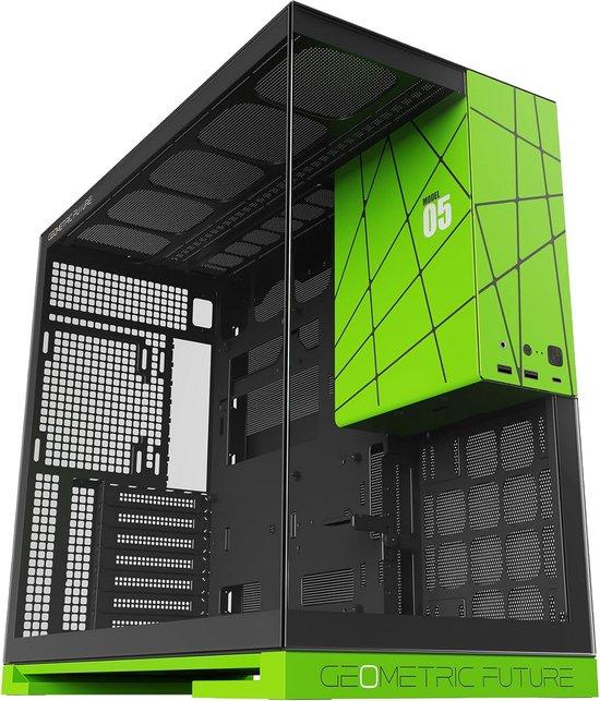 Gaming PC Gehäuse Mid Tower mit Glasfront und Dual-Chamber-Design - Schwarz/Grün