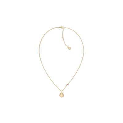 Kette mit Anhänger TOMMY HILFIGER "HOLIDAY BEADS", gelbgoldfarben, rot, weiß, blau, kristallweiß, Halsketten, Damen, Edelstahl, L: 41 B: 1mm, mit Glasstein - Emaille, B:1mm