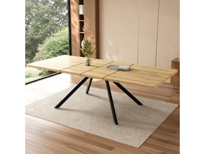 YAIXBNG Ausziehbarer Esstisch mit 3 Längen, 160/200/240 * 90 cm, geeignet für 6-10 Personen, rechte Form, Metallbeine,einfacher Stil,Tisch für Esszimmer, Küche, Eichenfarbe