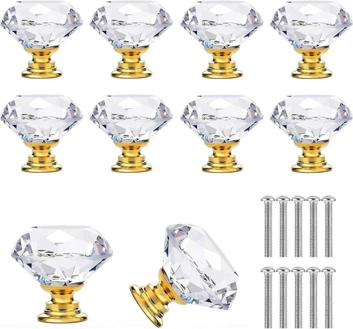 10x Kristallen Ladeknoppen en Handgrepen voor Meubels - Glazen Deurknoppen Kast (30mm)