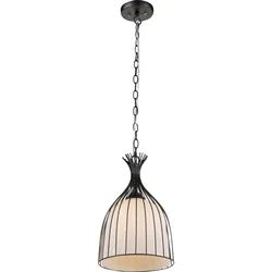 Pendelleuchte schwarz Flur Hängelampe Glas Esszimmer Deckenlicht schwarz, Käfig Design opal weiß, 1x E27, DxH 23 x 150 cm