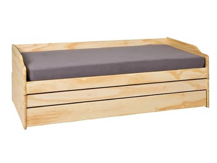Inter Link - Funktionsbett - Stauraumbett - Bett mit Schubladen - Kiefer massivholz - Für Kinder, Jugendliche - Einzelbett - Gästebett - 2 Lattenroste - 3 Liegeflächen - Natur - Lotar - 90x200 cm