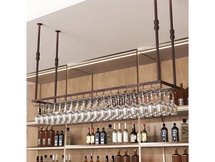 Decken Regal hängende Weinglashalter Zum Umhängen,Ceiling Decoration Wine Glass Rack, Gläserschiene Halter Unter Schrank mit Schrauben Weinglas Rack, Höhenverstellbare Dekoration Regal (Bronze, 120cm)