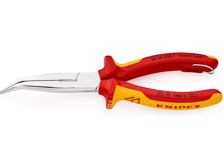KNIPEX 26 26 200 T BK Pince à bec plat avec tranchant (pince à bec de cigogne) avec œillet de fixation chromée VDE 200 mm