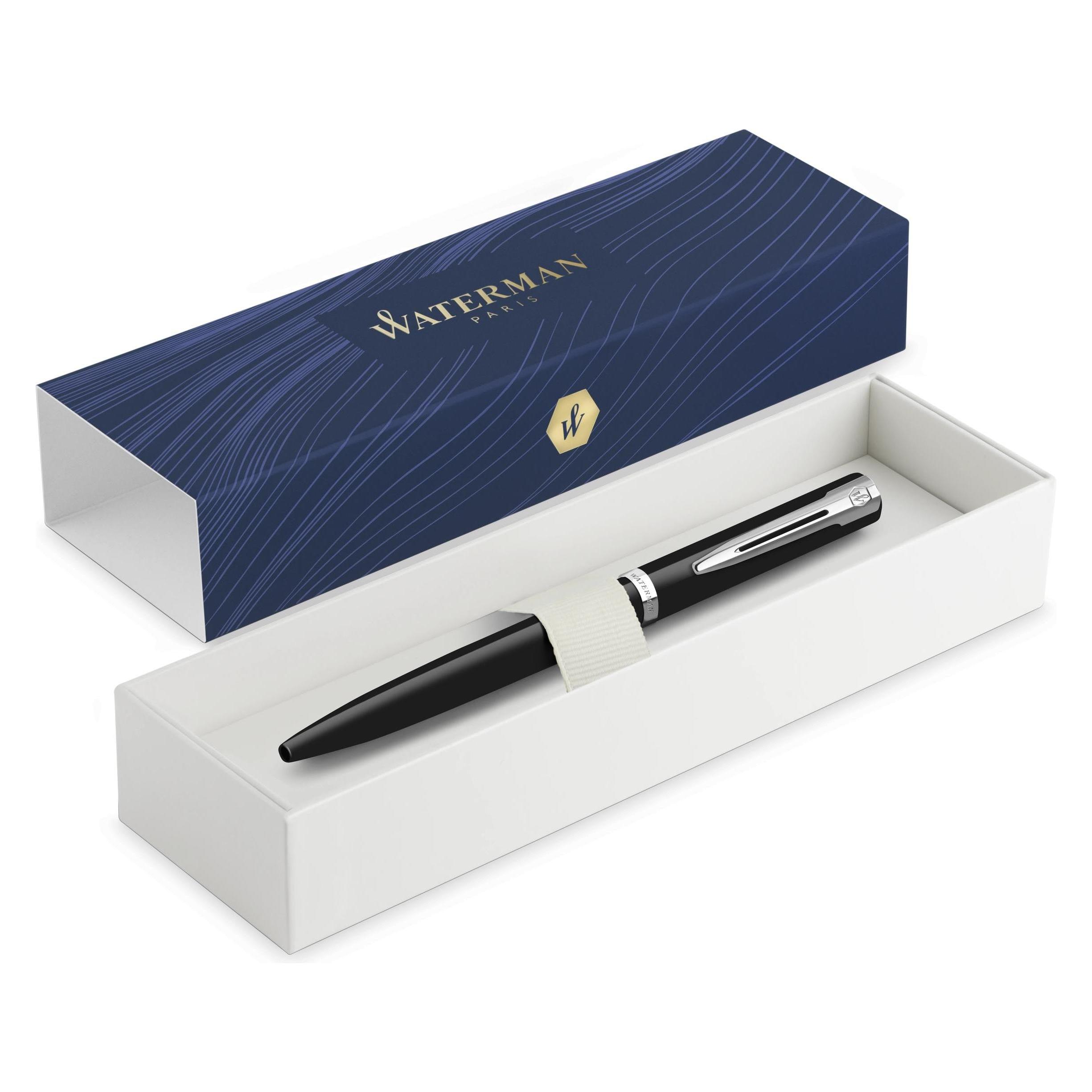 Waterman Kugelschreiber IMPRESSION schwarzer Lack CT M Blau Geschenkbox (1x) (2225498)
