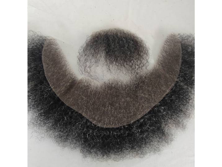 Barbe artificielle en cheveux humains bouclés afro pour hommes, fausse barbe et fausse moustache, poils faciaux artificiels, barbes en dentelle nouées à la main