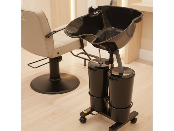 Bac à shampoing portable à hauteur réglable avec système à double seau, bac à shampoing sans accoudoirs avec pompe électrique et pulvérisateur, support réglable en hauteur pour personnes âgées, femmes