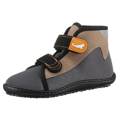 Barfußschuh LEGUANO "LEGUANITO SCIPPO", Kinder, Gr. 27, atmungsaktiv wasserdampfdurchlässig, grau (grau, beige), Textil, Schuhe Barfußschuh, Schnürschuh, Klettschuh, Bequemschuh, für Maschinenwäsche geeignet