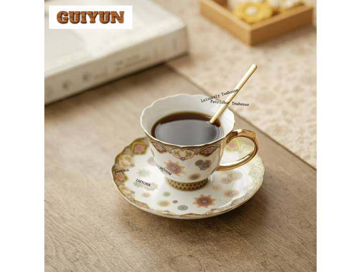 Tasse à café émaillée couleur Dunhuang 180 ml avec soucoupe, tasse à latte, tasse à céréales, tasse à thé de l'après-midi, kit tasse et soucoupe, décoration artisanale pour cafés