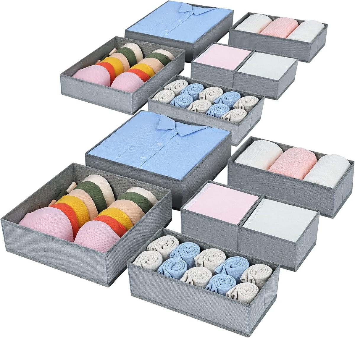 Thijox Kledingkast Organizer Set van 12 - Opvouwbare Lade-organizers voor Babykleding, Sokken en Beha's - Grijs