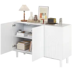 STILVORA Sideboard 120x39x79 cm mit 3 Türen und verstellbaren Trennwänden, 5 Ablageflächen, MDF, Weiß, 16 cm hohe Beine