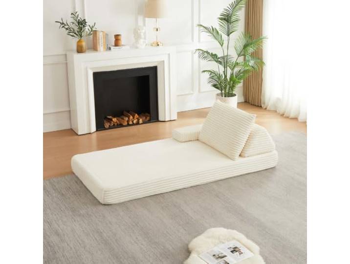 XINGNING Cord-Sofa Dreiecksrückenlehnen modular kombinierbar abnehmbare Armlehnen verlängerte Sitzkissen ideal für Wohnzimmer Lounge (Beige + Corduroy + Foam + 1 Seat + Modern)
