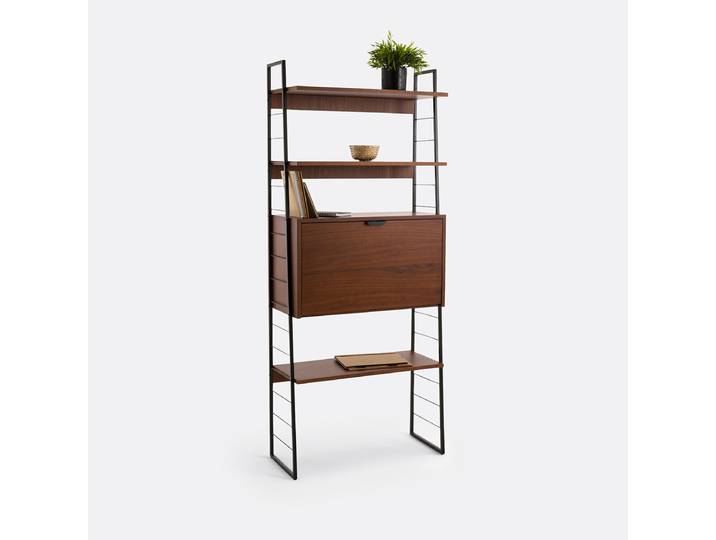 LA REDOUTE Bureau étagère secrétaire vintage, Watford Noir,Teinté Noyer