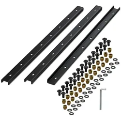 Relaxdays Gratleiste, 3er Set, Metallschiene 80 cm, Tischplatte stabilisieren, U-Profil mit Schrauben, Stahl, schwarz
