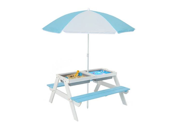 KOMFOTTEU Kindersitzgruppe mit Sonnenschirm, aus Holz für Garten und Terrasse