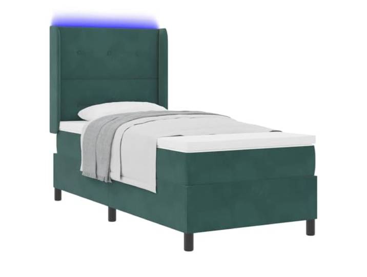 KTHLBRH Boxspringbett mit LED-Lichtern, dunkelgrün, 90 x 200 cm, Samt Zeitgenössisches Design, Holzrahmen, mehrfarbige Beleuchtung, perfekt zum Entspannen