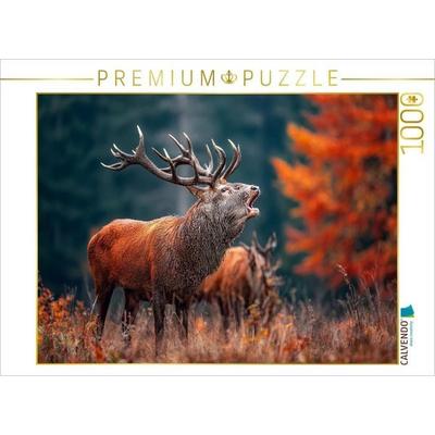 CALVENDO Puzzle Ein mächtiger Hirsch ruft während der Brunft im herbstlichen Wald und zeigt seine ganze Stärke und Präsenz. | 1000 Teile Lege-Größe