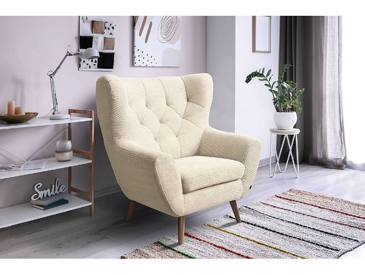 Sessel Beige Cordstoff Poppy Eiche Hell 89 x 104 x 92cm