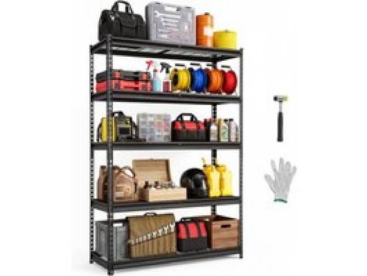 VEVOR Lagerregal 5-Stöckig Drahtregal 1219x450x1813mm mit 1134kg Tragkraft, Gitterregal für Lager Garage Keller & Heimgebrauch, Stahlrahmen, Regalböden Höhenverstellbar, Drahtgitterpaneele, Schwarz