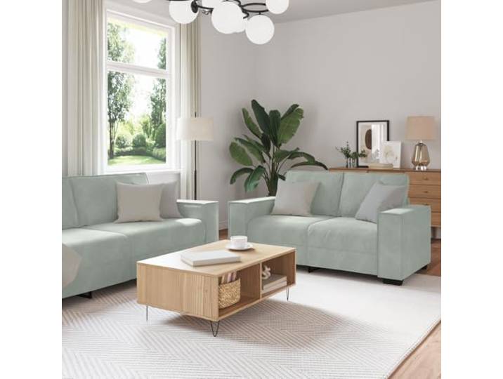 HEFZGDB 3-TLG. Sofagarnitur mit Kissen Hellgrau Samt, 3-Sitzer Sofa für gemütliche Atmosphäre im Wohnzimmer oder Büro, weicher Samtstoff und schlankes Design für optimalen Komfort,