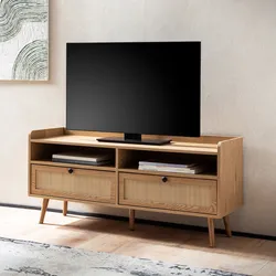 TV-Board 120cm Kommode Ablage & 2 Schubladen Wiener Geflecht Ratten Fernsehschrank Lowboard