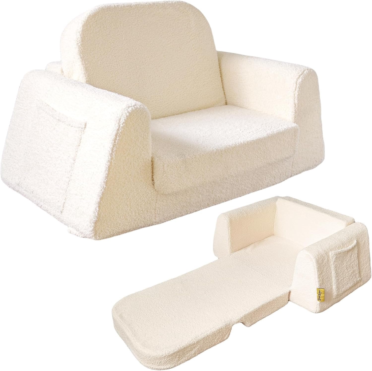 BanaSuper Kinderbank Uitklapbaar, 2-in-1 Slaapbank voor Kinderen, Beige